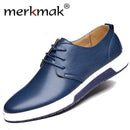 Merkmak Luxury Brand Men Shoes Casual Leather Fashion Trendy Black Blue Brown Flat Shoes for Men Drop Shipping