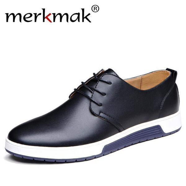 Merkmak Luxury Brand Men Shoes Casual Leather Fashion Trendy Black Blue Brown Flat Shoes for Men Drop Shipping-black casual shoes-5.5-JadeMoghul Inc.