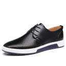 Merkmak New 2017 Men Casual Shoes Leather Summer Breathable Holes Luxury Brand Flat Shoes for Men Drop Shipping-black shoes-5.5-JadeMoghul Inc.