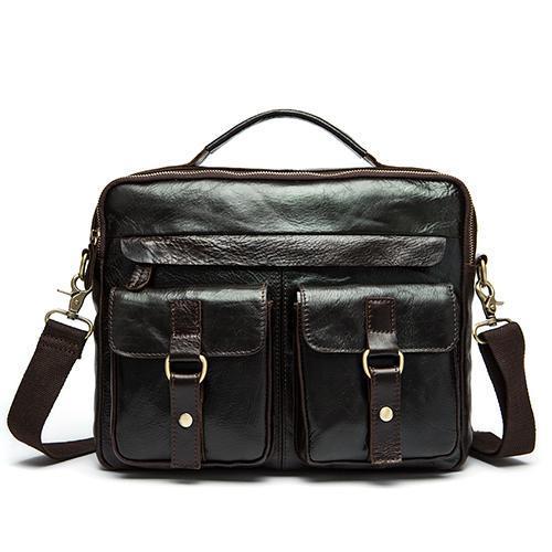 Messenger Bags men Genuine Leather Briefcases Male Men for Documents Laptop Leather business bags-8001deep coffee-China-JadeMoghul Inc.
