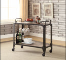 Metal and Wood Serving Cart, Rustic Oak & Black-Kitchen Islands and Kitchen Carts-Brown and Black-PB Melamine Paper Metal Tube-JadeMoghul Inc.