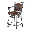 Metal Bar Stool with Upholstered Seat, Black & Brown-Bar Stools and Counter Stools-Black And Brown-Wood Metal & Leather-Brown-JadeMoghul Inc.