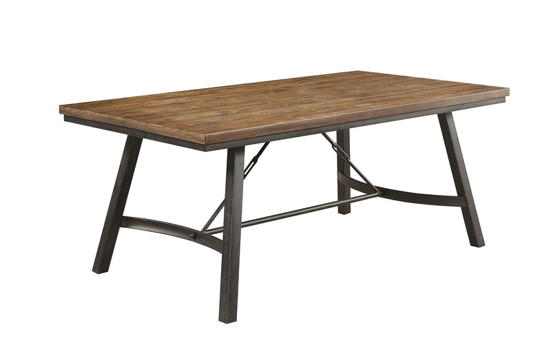 Metal Frame Dining Table with Rectangular Wooden Top, Gray And Brown-Dining Tables-Gray And Brown-Metal And Wood-JadeMoghul Inc.
