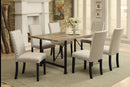 Metal Framed Dining Table with Smooth Wooden Top, Black and Brown-Dining Furniture-Black and Brown-Metal Veneer and Engineered Wood-JadeMoghul Inc.
