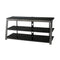 Metal Framed TV Stand with Tempered Glass Shelves and Top, Black and Gray-Media Storage Cabinets & Racks-Black and Gray-Metal-JadeMoghul Inc.