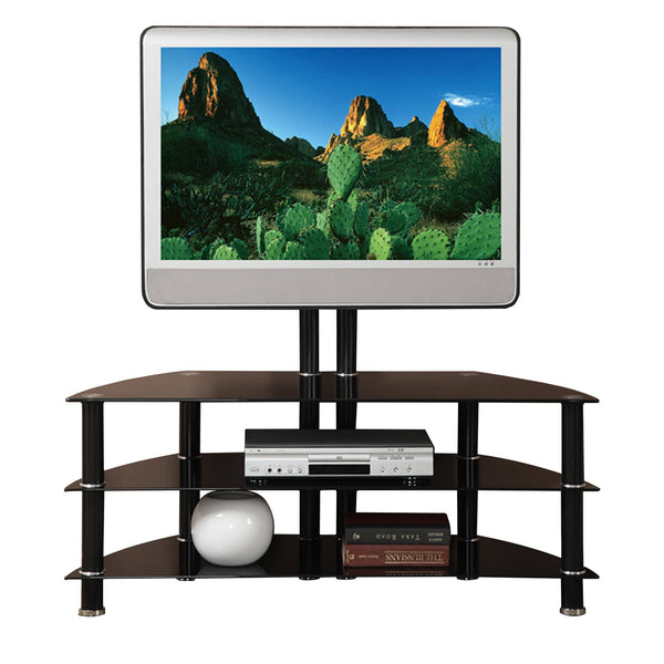 Metal & Glass TV Stand With adjustable Height & 3 Shelves, Black