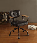Metal & Leather Executive Office Chair, Black-Desks and Hutches-Black-Top Grain Leather Foam Ply Iron Metal Frame-JadeMoghul Inc.