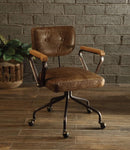 Metal & Leather Executive Office Chair, Brown-Desks and Hutches-Brown-Top Grain Leather Foam Ply Iron Metal Frame-JadeMoghul Inc.