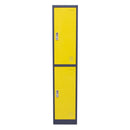 Metal Storage Locker Cabinet with Two Storage Compartments and Key Lock Entry, Yellow and Gray-Cabinet and Storage Chests-Yellow and Gray-Metal-JadeMoghul Inc.