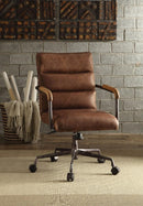 Metal & Top Grain Leather Executive Office Chair, Retro Brown-Desks and Hutches-Brown-Top Grain Leather Foam Ply Iron Metal Frame-JadeMoghul Inc.