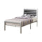 Metal Twin Size Bed With Wood Panel Headboard, Silver & Black-Platform Beds-Silver & Black-Metal Plywood-JadeMoghul Inc.