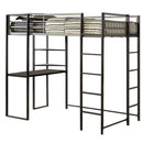 Metal Twin Size Bed With Work Station, Black