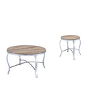 Metal & Wooden 3 Piece Pack Coffee/End Table Set, Brown & Silver-Living Room Furniture Sets-Brown/Silver-Metal Wood ? Veneer (PVC/Melamine) Wood-JadeMoghul Inc.