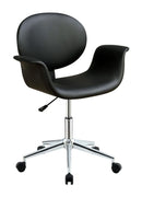 Metal & Wooden Office Arm Chair, Black-Desks and Hutches-Black-PU Wood Metal Gas Lift-JadeMoghul Inc.