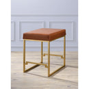 Metallic Counter Height Stool with Leather Upholstered Seat, Gold & Brown-Accent Stools-Gold & Brown-Metal & Leather-JadeMoghul Inc.
