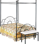 Metallic Full Size Canopy Bed With Starburst style Headboard & Footboard, Black