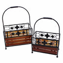 Metal/Wooden Basket, Black And Brown, Set Of 2