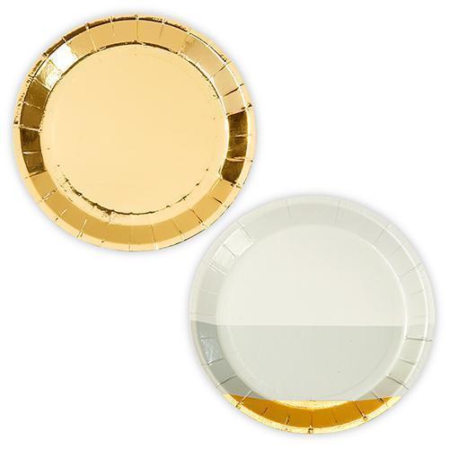 Mini Gold Foil and Grey Appetizer Party Plates (Pack of 8)-Celebration Party Supplies-JadeMoghul Inc.