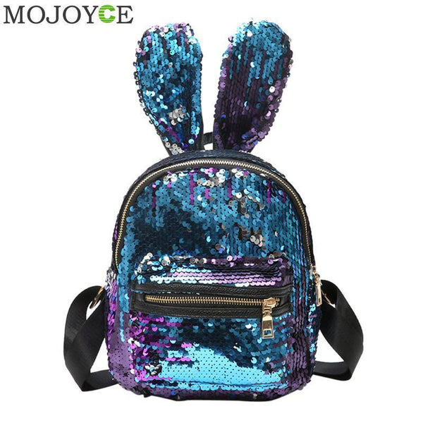 Mini Sequins Backpack Cute Rabbit Ears Shoulder Bag For Women Girls Travel Bag Bling Shiny Backpack Mochila Feminina Escolar New-L Blue-JadeMoghul Inc.