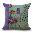 Miracille Square 18" Flowers Girls Printed Cartoon Sofa Throw Cushions Butterfly Living Room Decorative Pillows Without Filling-3-45x45cm-JadeMoghul Inc.
