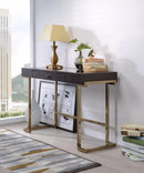 Mirror Top Writing Desk, Espresso Brown & Gold-Desks and Hutches-Espresso &Champagne-Mirror PU MDF PB Metal Tube-JadeMoghul Inc.