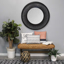 Mirrors Black Mirror - 38" X 1" X 38" Black Bamboo Wood Glass Rattan Mirror HomeRoots