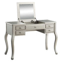 Mirrors Makeup Mirror - 18" X 43" X 47" PU Silver Wood Mirror Upholstered (Seat) Vanity Set HomeRoots