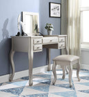 Mirrors Makeup Mirror - 18" X 43" X 47" PU Silver Wood Mirror Upholstered (Seat) Vanity Set HomeRoots