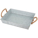 Mix Media Galvanized Tray With Rope Handles, Gray-Serving Trays-Gray-Galvanized Steel-JadeMoghul Inc.