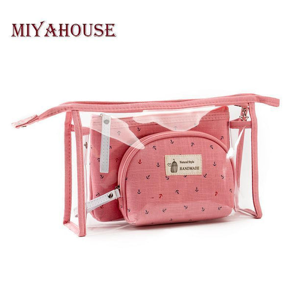 Miyahouse 3pcs/set Fashion Brand Cosmetic Bags Waterproof Neceser Portable Make Up Bag Women PVC Pouch Travel Toiletry Bag Blosa-590a-JadeMoghul Inc.