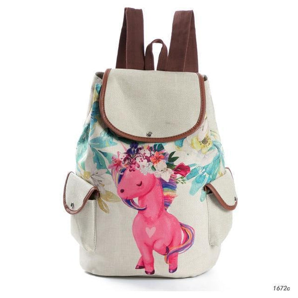 Miyahouse Casual Floral Cartoon Horse Printed Backpack Female Linen Drawstring School Bag For Teenage Girls Travel Rucksack-1672c-JadeMoghul Inc.