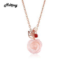 MoBuy MBNI025 Unique Rose Flower Natural Gemstone Rose Quartz Necklace & Pendant 925 Sterling Silver Gold Plated Fine Jewelry--JadeMoghul Inc.