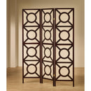 Modern Circle Patterned Wooden Folding Screen, Brown-Screens and Room Dividers-Brown-Wood-JadeMoghul Inc.