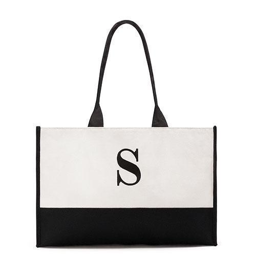 Modern Initial Colorblock Tote - Black Letter "B" (Pack of 1)-Personalized Gifts for Women-JadeMoghul Inc.