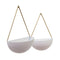 Modern Style Metal Half Moon Wall Hanging Planters, White and Gold, Set of Two