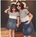 Mother And Daughter Family Matching Denim Tunic Dress Shirt-as photo-Mum M-JadeMoghul Inc.