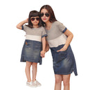 Mother And Daughter Family Matching Denim Tunic Dress Shirt-as photo-Mum M-JadeMoghul Inc.