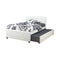 Multi-utility Twin Bed With Trundle Squ Tufted Head Boards, White-Platform Beds-White-Fuax LeatherHardwood-JadeMoghul Inc.