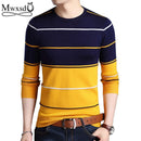 Mwxsd Casual Men's winter O-Neck Striped pullover Sweaters Slim Fit Knitting Mens cotton Sweaters High Quality male Pullovers-Khaki-M-JadeMoghul Inc.