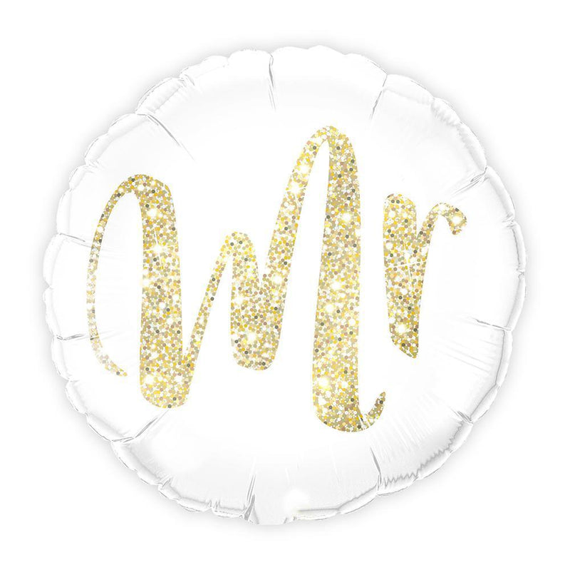 Mylar Foil Helium Party Balloon Wedding Decoration - White with Gold Mr. Glitter-Celebration Party Supplies-JadeMoghul Inc.