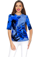 Mystery Sophia Blue Flower Print Fancy Party Top - Women-Mystery-XS-Blue/Grey-JadeMoghul Inc.