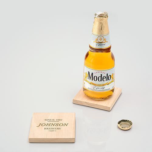 Natural Wood Coaster with Built-in Bottle Opener - Brewery Co. Etching (Pack of 1)-Personalized Gifts For Men-JadeMoghul Inc.