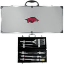 NCAA - Arkansas Razorbacks 8 pc Stainless Steel BBQ Set w/Metal Case-Tailgating & BBQ Accessories,BBQ Tools,8 pc Steel Tool Set w/Metal Case,College 8 pc Steel Tool Set w/Metal Case-JadeMoghul Inc.