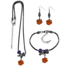 NCAA - Clemson Tigers Euro Bead Jewelry 3 piece Set-Jewelry & Accessories,College Jewelry,Clemson Tigers Jewelry-JadeMoghul Inc.