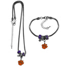 NCAA - Clemson Tigers Euro Bead Necklace and Bracelet Set-Jewelry & Accessories,College Jewelry,Clemson Tigers Jewelry-JadeMoghul Inc.