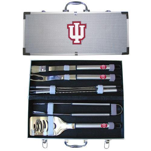 NCAA - Indiana Hoosiers 8 pc Stainless Steel BBQ Set w/Metal Case-Tailgating & BBQ Accessories,BBQ Tools,8 pc Steel Tool Set w/Metal Case,College 8 pc Steel Tool Set w/Metal Case-JadeMoghul Inc.