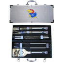 NCAA - Kansas Jayhawks 8 pc Stainless Steel BBQ Set w/Metal Case-Tailgating & BBQ Accessories,BBQ Tools,8 pc Steel Tool Set w/Metal Case,College 8 pc Steel Tool Set w/Metal Case-JadeMoghul Inc.