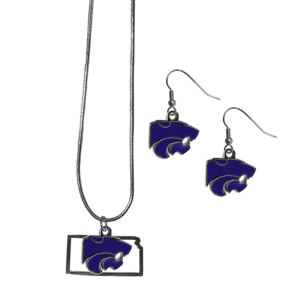 NCAA - Kansas St. Wildcats Dangle Earrings and State Necklace Set-Jewelry & Accessories,College Jewelry,Kansas St. Wildcats Jewelry-JadeMoghul Inc.