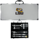 NCAA - LSU Tigers 8 pc Stainless Steel BBQ Set w/Metal Case-Tailgating & BBQ Accessories,BBQ Tools,8 pc Steel Tool Set w/Metal Case,College 8 pc Steel Tool Set w/Metal Case-JadeMoghul Inc.