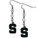 NCAA - Michigan St. Spartans Crystal Dangle Earrings-Jewelry & Accessories,Earrings,Crystal Dangle Earrings,College Crystal Earrings-JadeMoghul Inc.